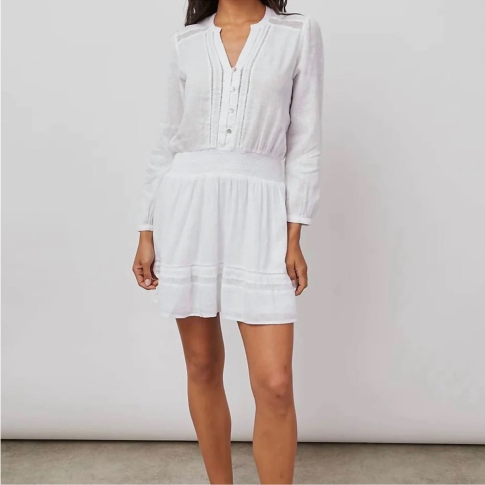 Rails White Long Sleeve V-Neck Sundress